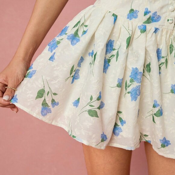 Blue Boho Women's Romantic Backless Sleeveless Mini Printed Mini Dress - Picture 7 of 8